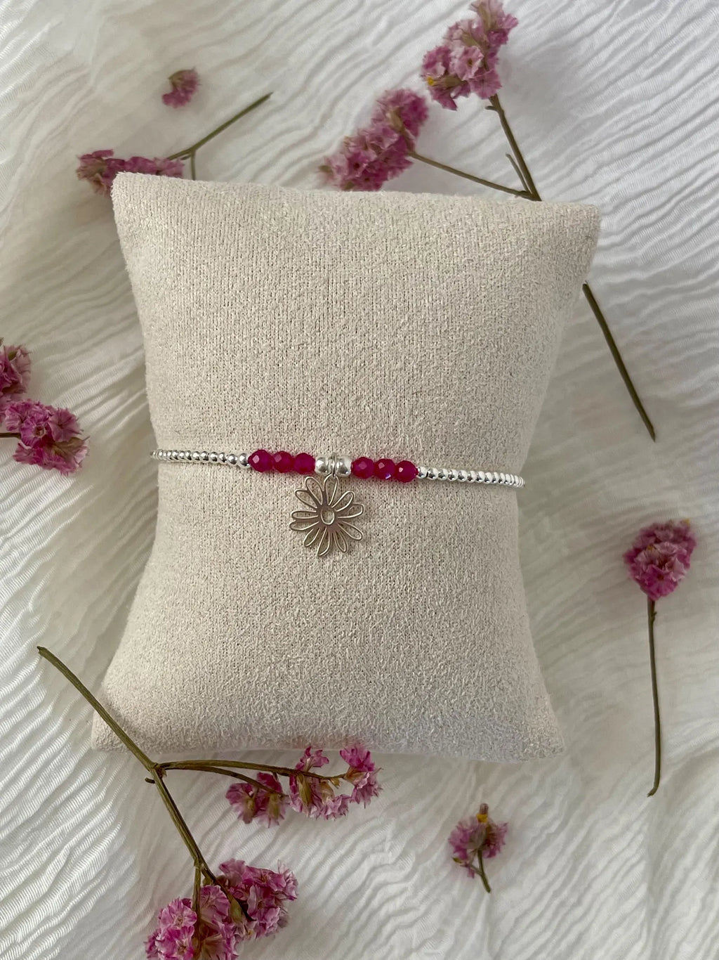 Bracelet Lena corindon rouge fleur